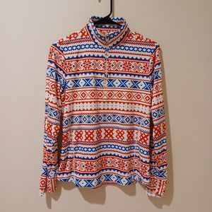 Rhoback 1/4 Zip Golf Long Sleeve Fair Isle Red/White/Blue USA Pullover Sz Small